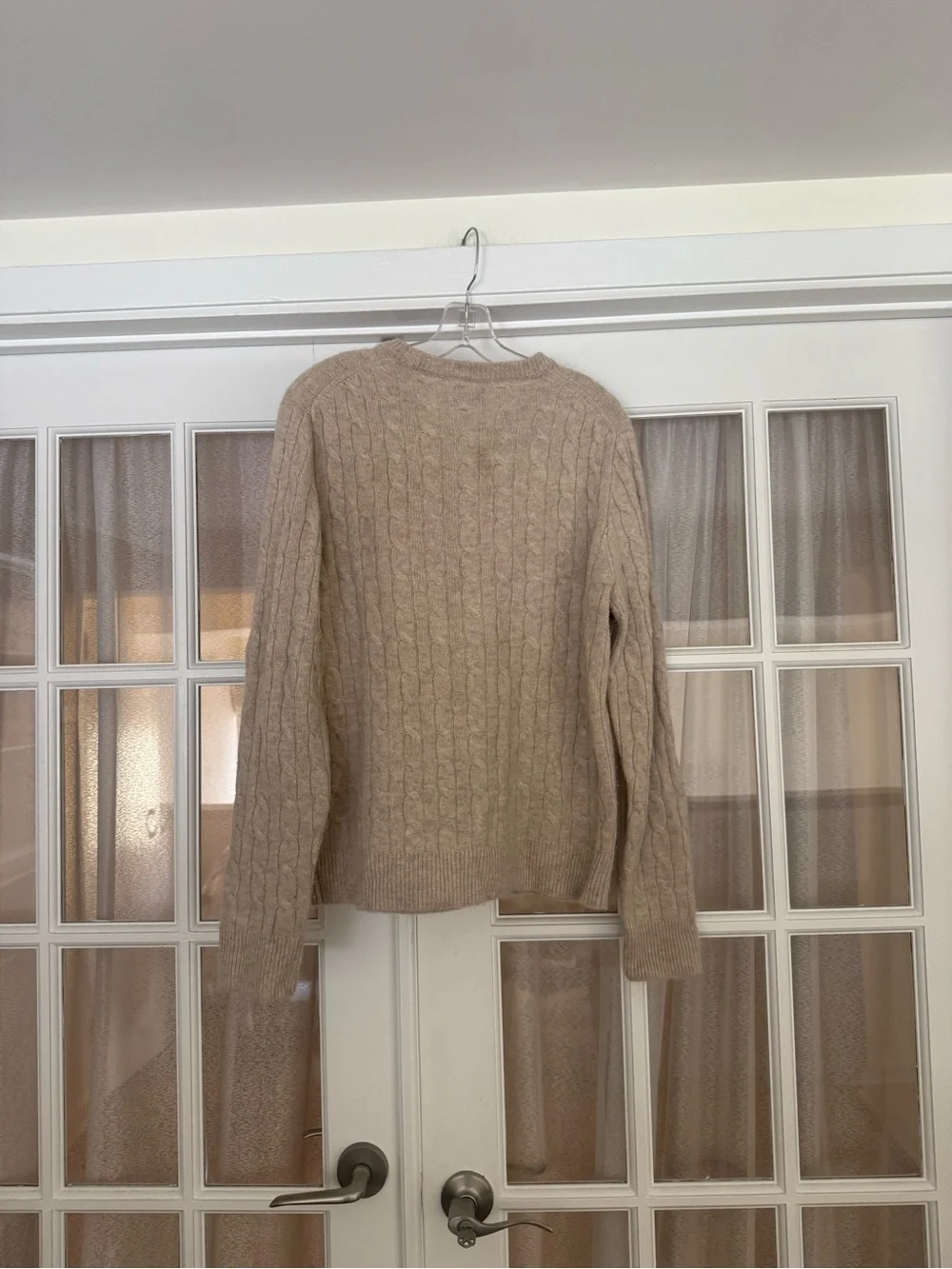 Men’s Beige 100% Cashmere Cable Knit Crewneck Sweater